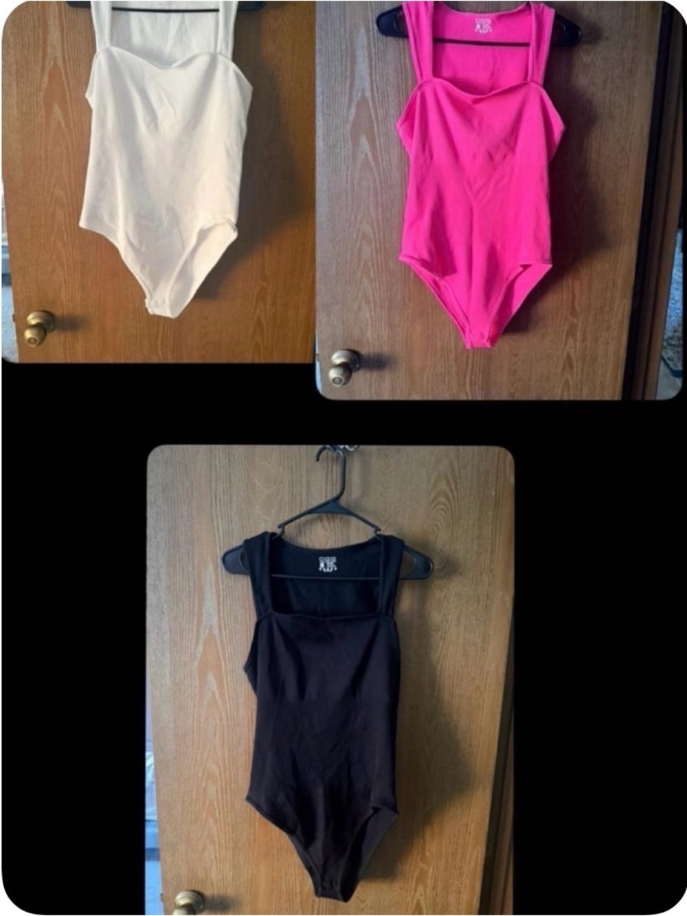 Square Neck Stretch Bodysuit in White, Hot Pink & Black